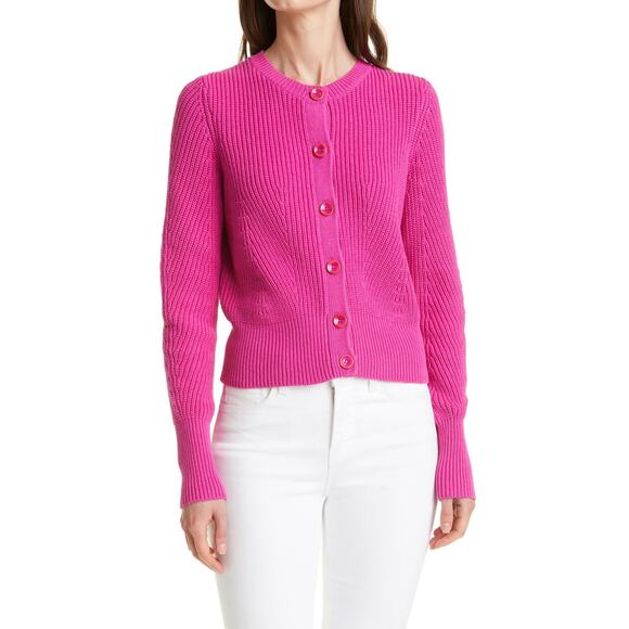 Ted Baker Sweaters - TED BAKER | Hot Pink Barbie Cotton Button Front Classic Crewneck Cardigan | 8